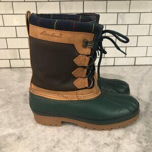 Eddie Bauer Boots Womens Size 8M Green Duck Waterproof Insulated Winter Leather